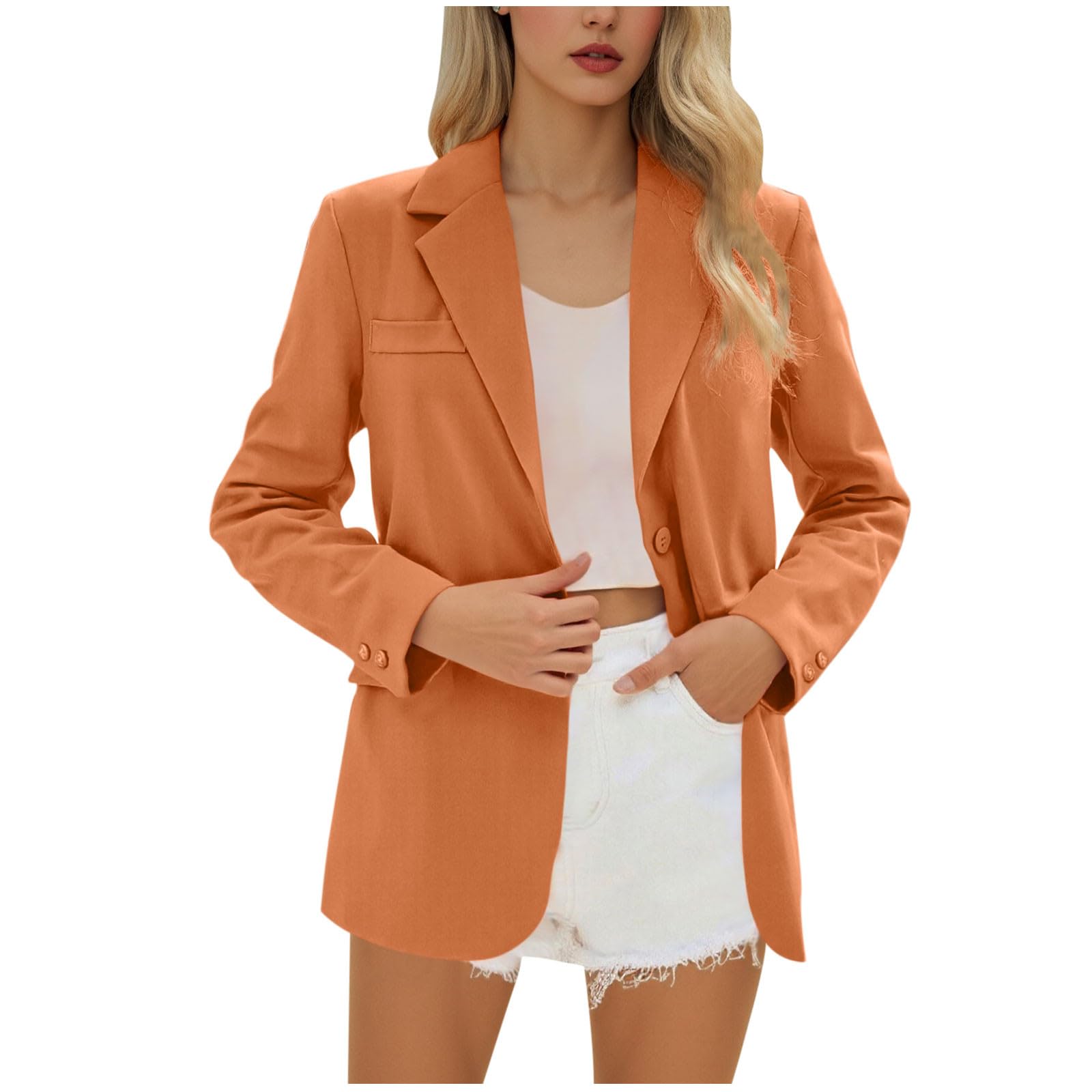 Womens Blazer Single Breasted Business Casual Suit Jacket Lapel Collar Open Front Long Sleeve Office Work Blazers
