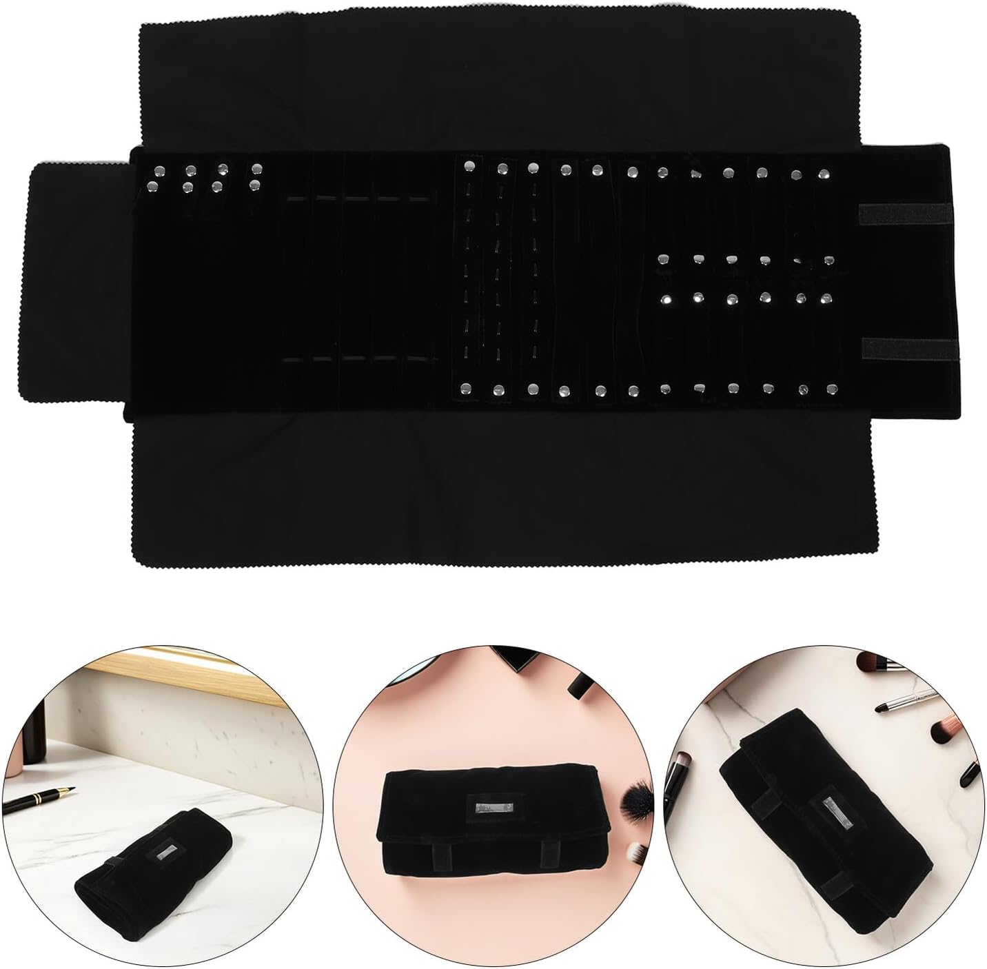 VALICLUD Travel Jewelry Roll Bag with Velvet Lining, Portable Organizer for Rings Necklaces Earrings Watches, Compact Storage Case for Women’s Travel and Use