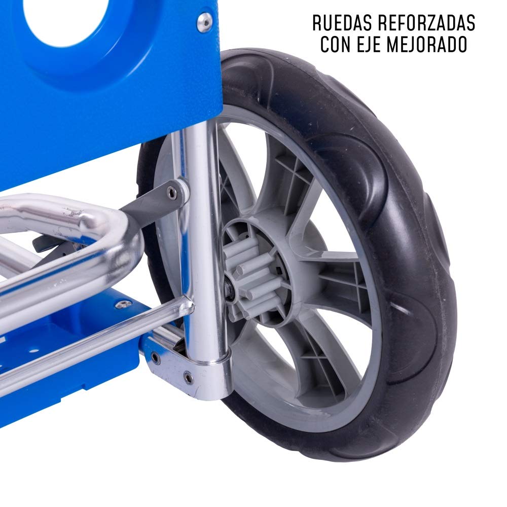 LOLAhome Reforzado Carro portasillas con Brazo Porta Nevera rígida y Convertible en Mesa de Aluminio y PVC Azul de 45x50x105 cm