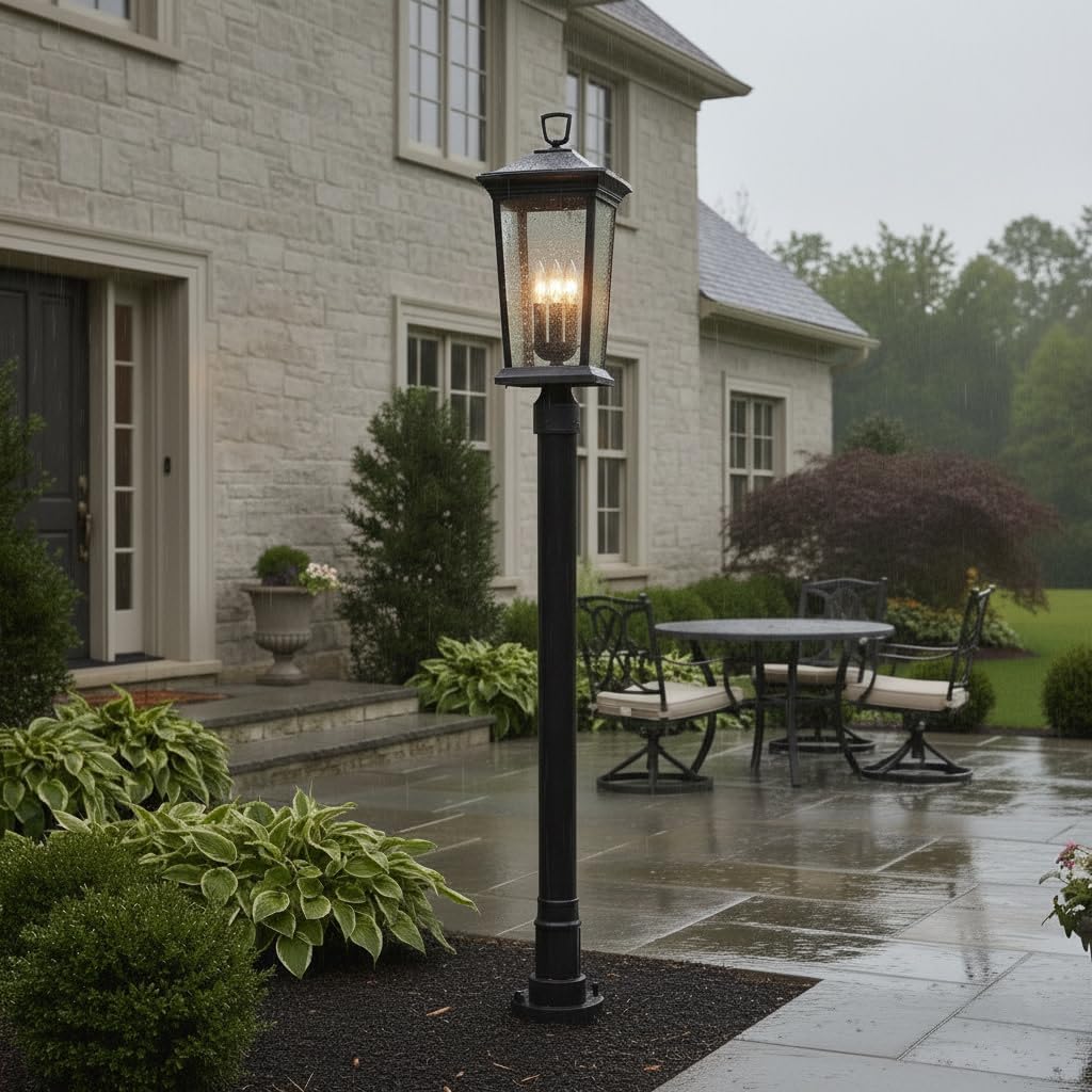 Hinkley Bromley 22.75-Inch Three Light Post Mount Lantern, Clear Glass, Aluminum, Porches, Patios, Walkways, Includes Lumiglo Bulbs, Post Sold Separately, Museum Black Finish