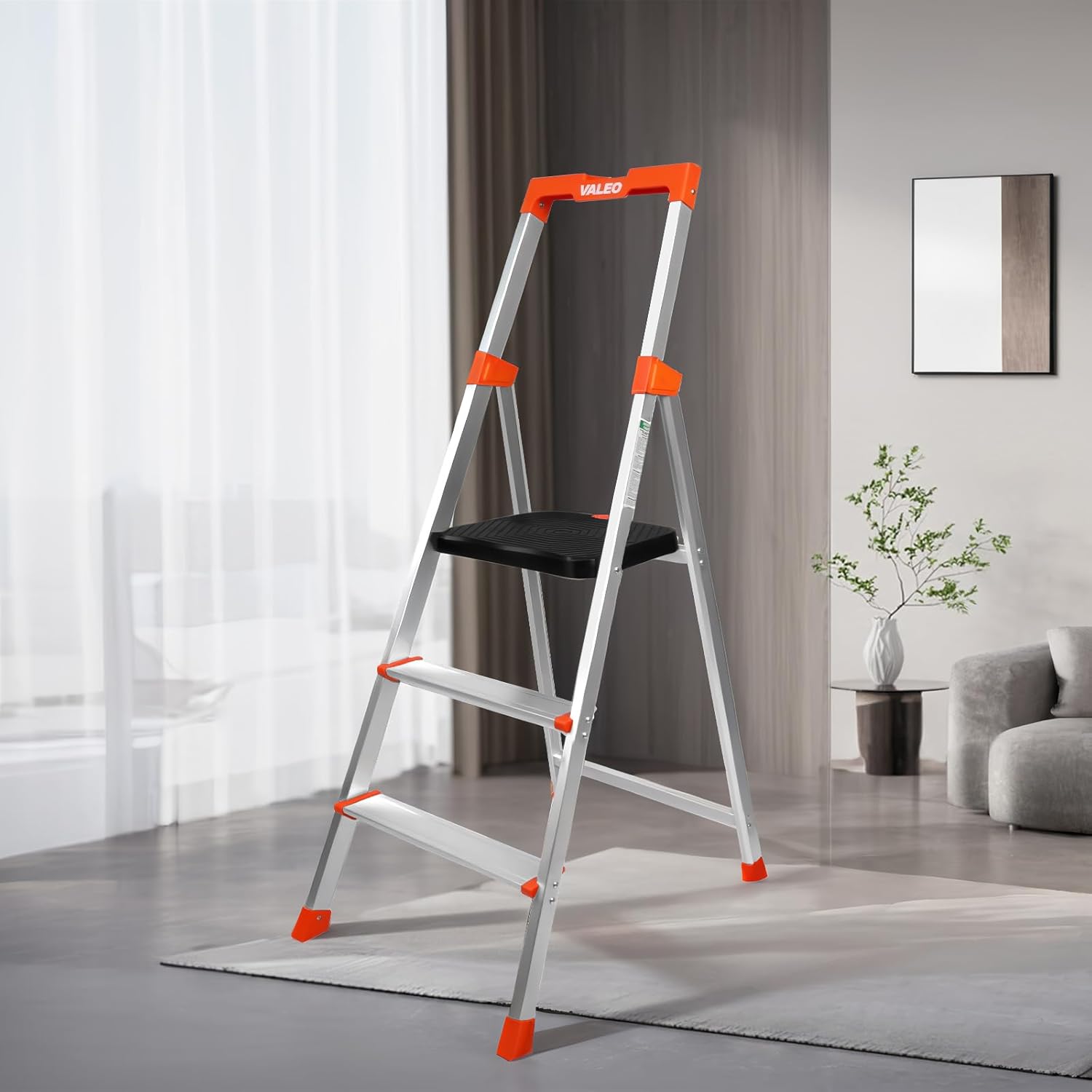 Valeo 3 Step Ladder with XL Platform, 3 Step Aluminum Lightweight Folding Ladder, 330 lbs Weight Rating,Folding Step Stool with Large Anti-Slip Feet,No Assembly Required