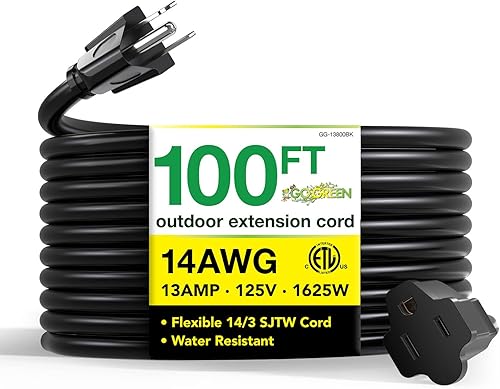 Go Green Power Inc. (GG-13800BK) - Cable de extensión 143 SJTW para exteriores color negro, 100 pies
