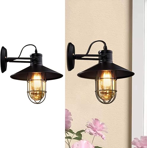 CMNNQ Apliques de pared negros para porche, lámpara de pared industrial vintage para exteriores, con cable duro, 1 unidad, sin bombilla con pantalla