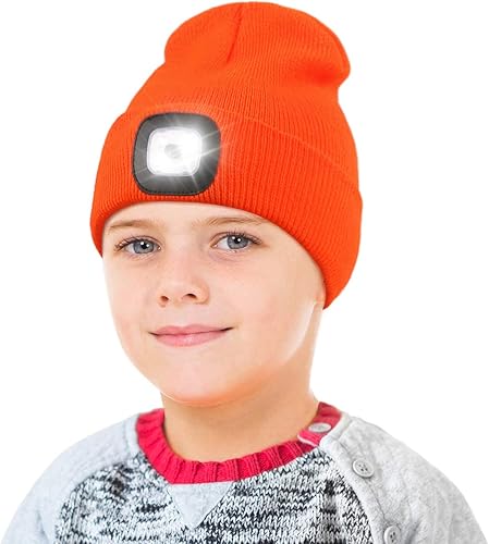 YunTuo Gorro LED para Niños, Unisex Gorro con Linterna Frontal Recargable de Invierno con Luz Nocturna, Regalos para Niños y Niñas