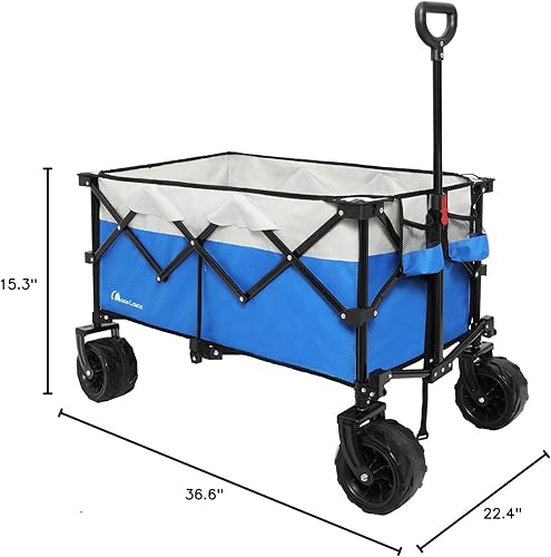 Miniatura 8 de Moon Lence Carro de mano plegable para exteriores, resistente, plegable, portátil, con ruedas de playa todo terreno, mango ajustable y soportes para