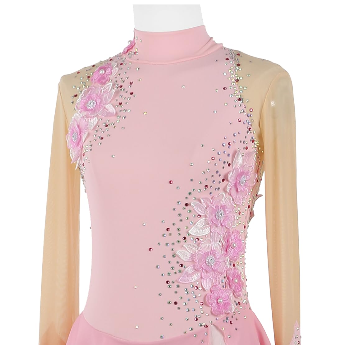 Bambina Vestito da Pattinaggio Artistico Blu Floreale Maniche Lunghe Body da Balletto Danza Vestito da Ballo Latino Danza Body Ginnastica Ritmica per Donna