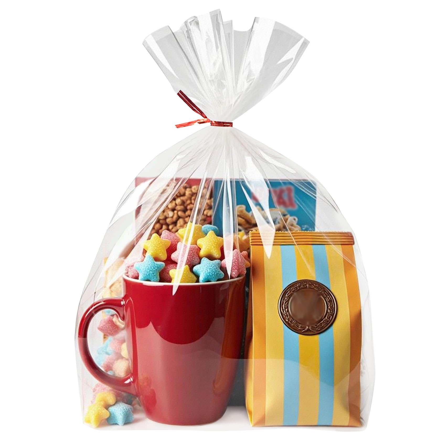 Morepack Flat Bottom Cellophane Bags,100Pcs 10x4x14 Inches Clear Flat Bottom Cello Treat Cellophane Gift Bags with Twist Ties,for Cookie, Candy (No Side Gusset)