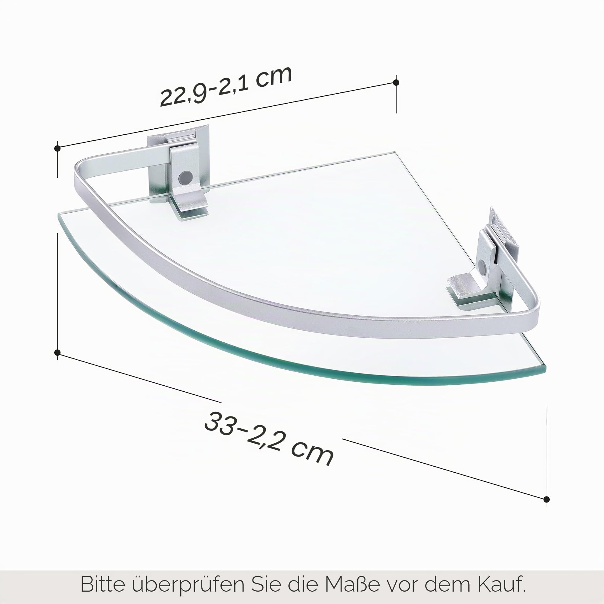 KES Glasregal Eckregal Badregal Glas Duschablage zum Hängen 8mm Badezimmer Wandregal Dusche Glas Ablage Wandmontage Ecke 2 Stück Organizer Aluminium Silber, A4120A-P2