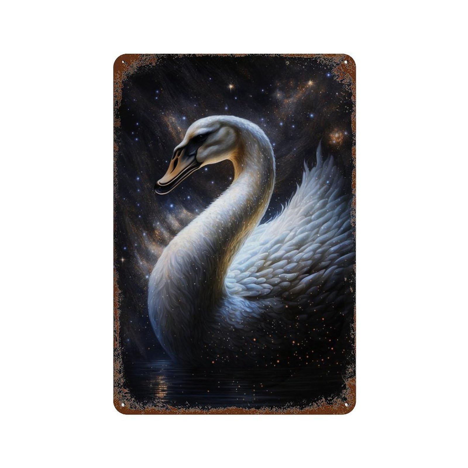 Vintage Rust Metal Sign Galactic Swan Majesty 11.8"x7.9", Vintage Wall Decor for Office, Studio And Wall Decor