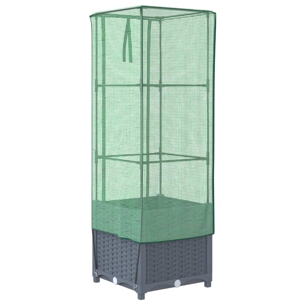 Homgoday Hochbeet mit Gewächshaus-Aufsatz Pflanzkasten Gemüsebeet Blumenbeet Blumenkasten Gartenbeet Pflanzbeet Frühbeet für Balkon Garten Terrasse Rattan-Optik 40x40x139 cm Dunkelgrau