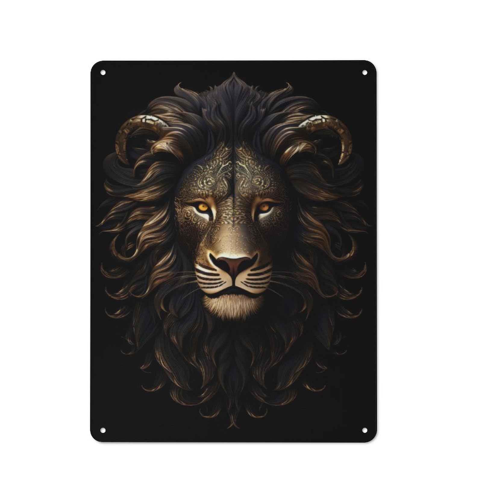 Junmoney Gold Dark Lion 40X30cm Rustic Metal Sign With For Hobby Room Or Studio, Metal Sign Decor For Hobby Rooms And Studios