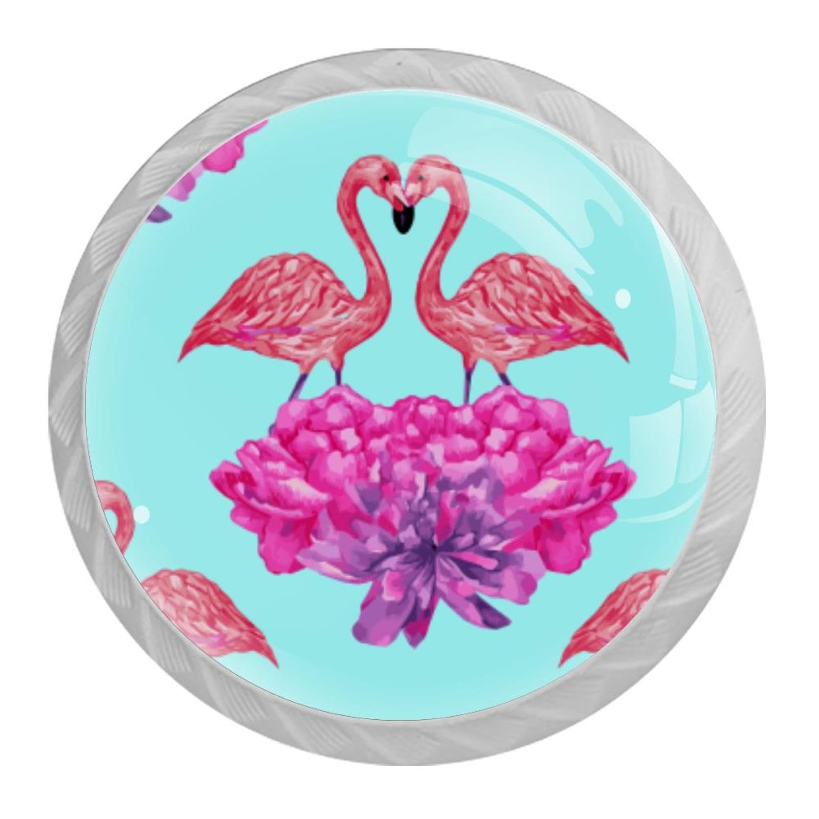 Tqmspg Multi06 4 Pieces Drawer Pulls Flamingos And Flowers Door Knobs Dresser Handles For Kitchen Wardrobe Cupboard Hardware Furniture
