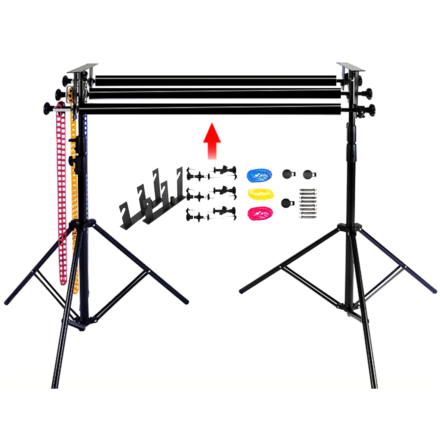 Système de Suspension de Fond Photographique QWORK® pour 3 Rouleaux - Montage Mur/Plafond - Convient aux Rouleaux d'un diamètre intérieur de 50/60 mm - Charge sûre de 10 kg par Rouleau