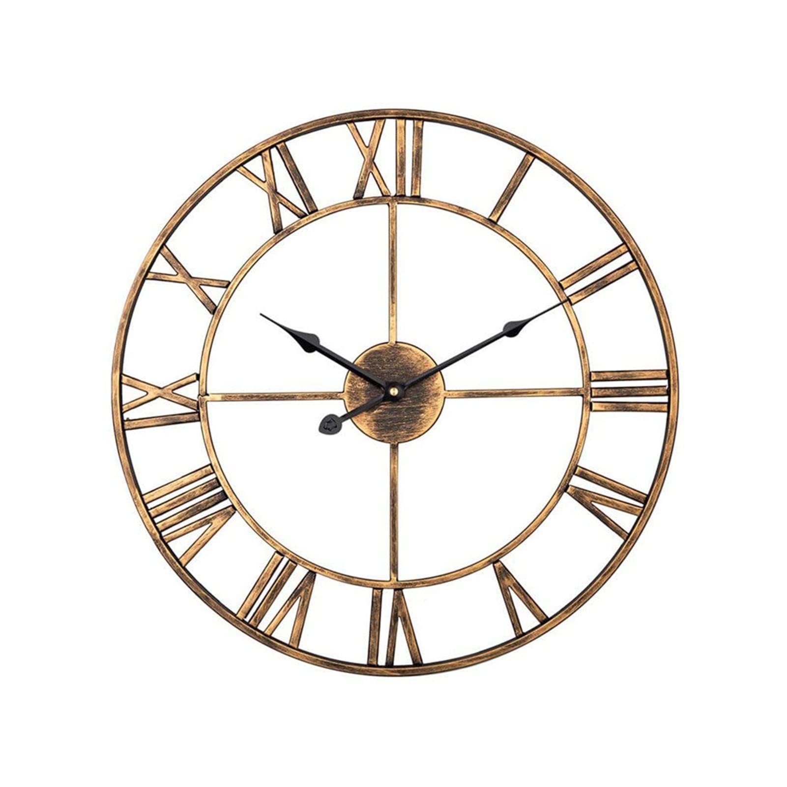 wall clock， Large Wall Clock Metal Roman Numeral Clocks(Gold,47cm)