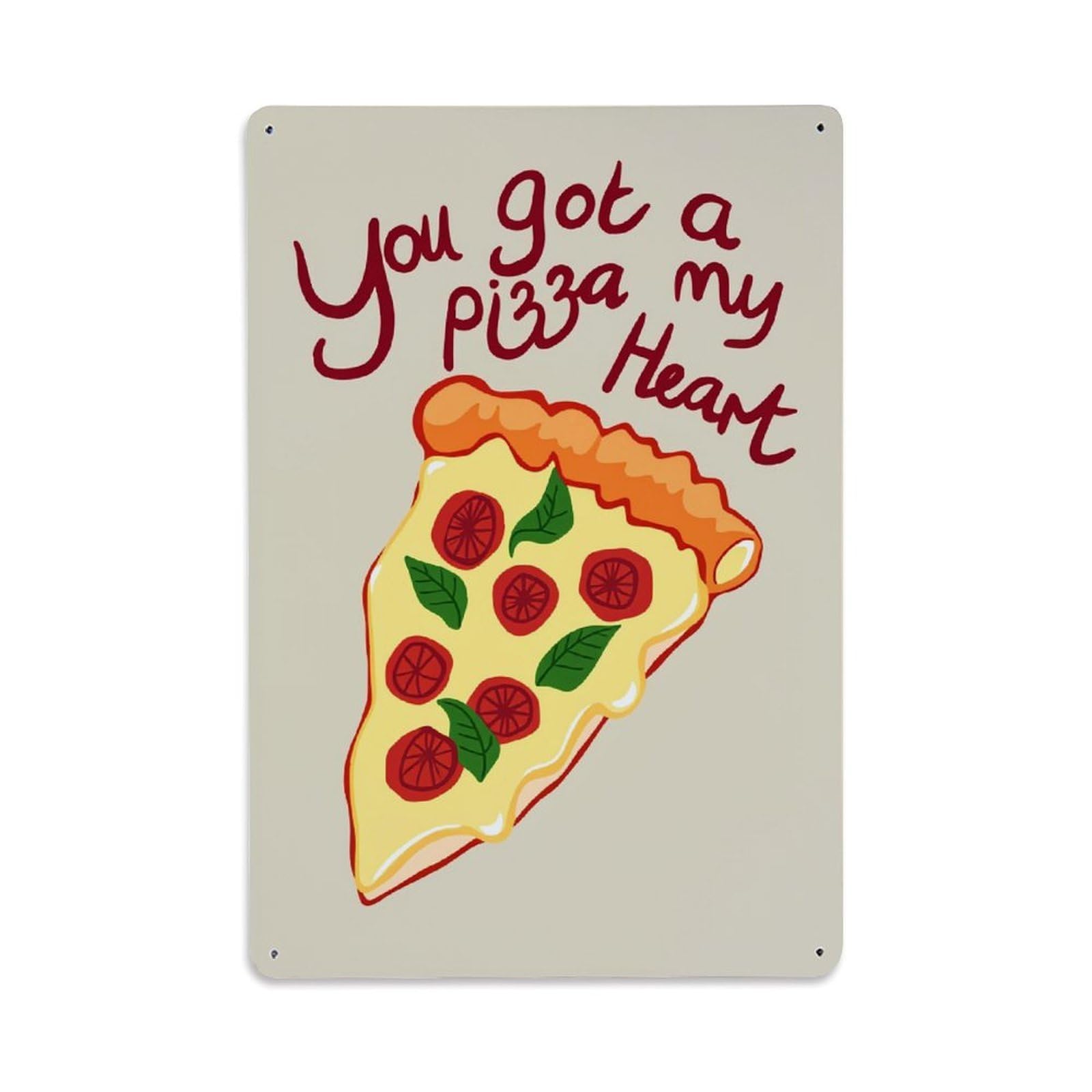 Enderetf Vintage Pizza Slice With Tomatoes And Basil Tin Sign Metal Poster, Home Bar Garage Man Cave Cafe Indoor & Outdoor Wall Decoration 8X12inches
