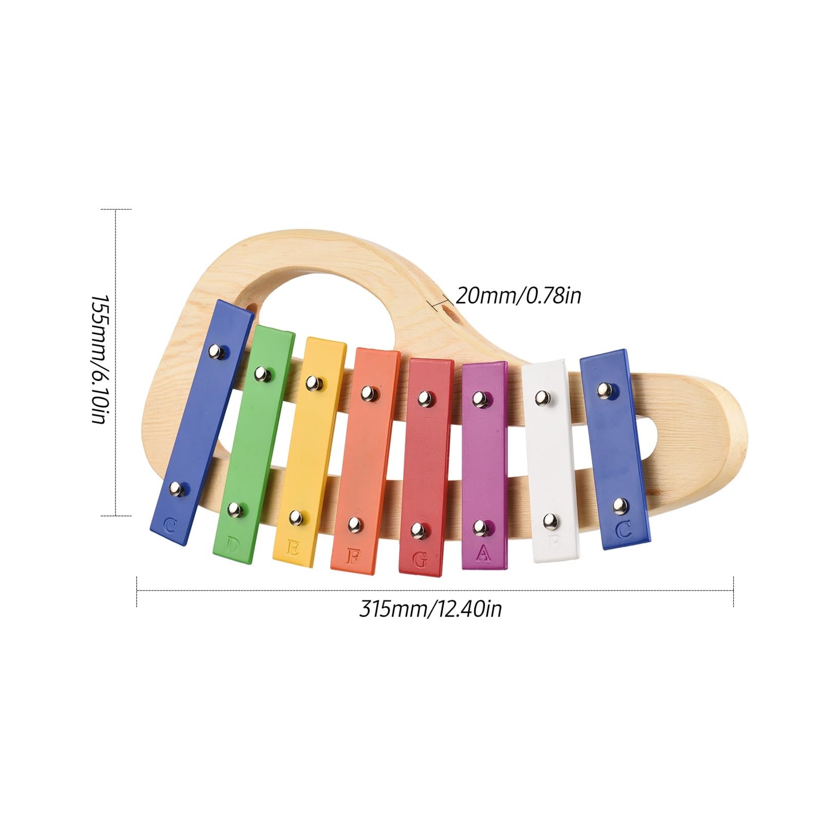 xilofono Xilofono in Legno di Pino Glockenspiel A 8 Note Strumento Musicale A Percussione con Piastra in Alluminio Colorato da 3 Mm