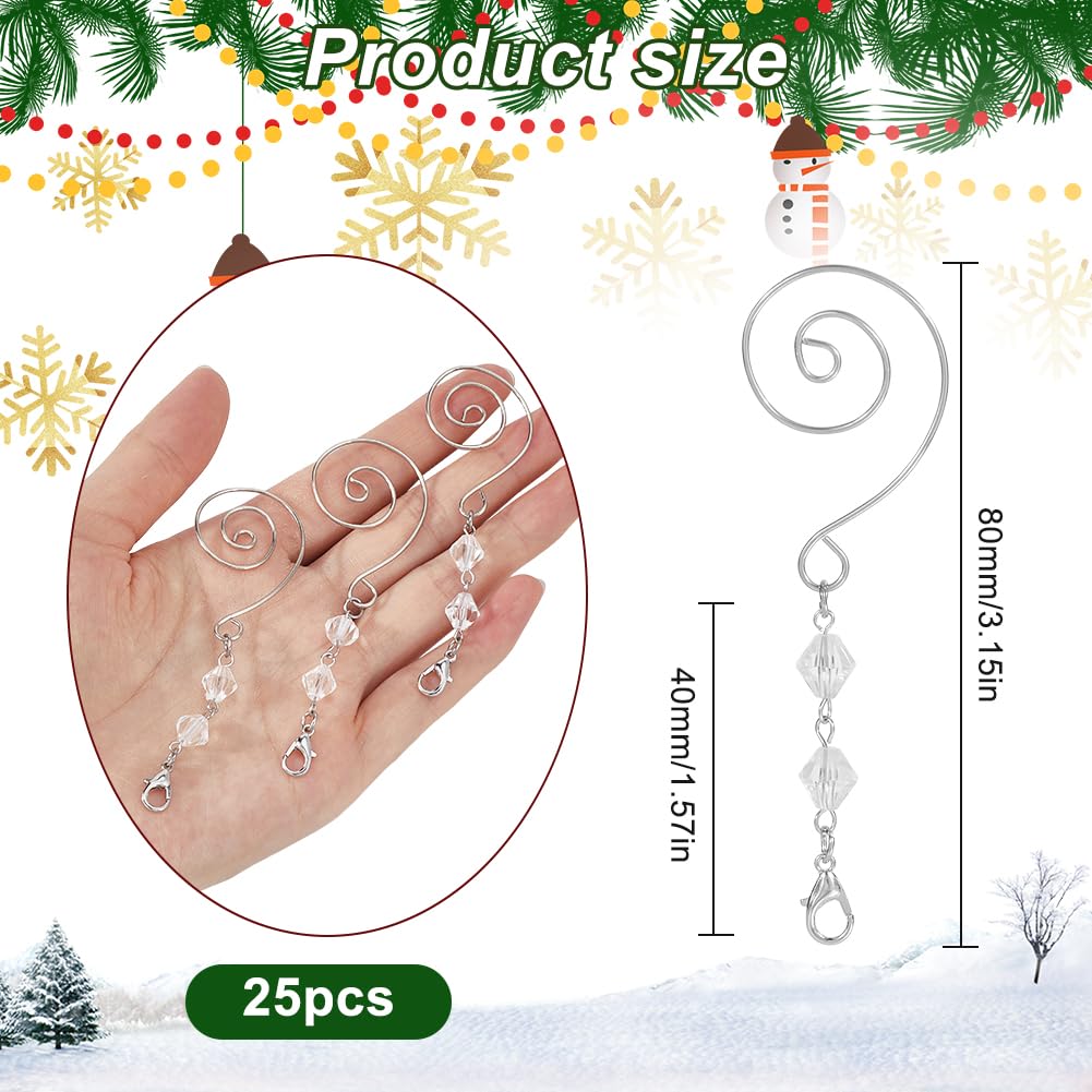 SOFPLATE 1 Box 25Pcs S Hook Ornament Hangers Christmas Decorations Ornament Hooks with Lobster Claws Beadable Acrylic Wire Platinum Jeweled Hanging Decorative for Christmas Tree Wall Party Home Decor