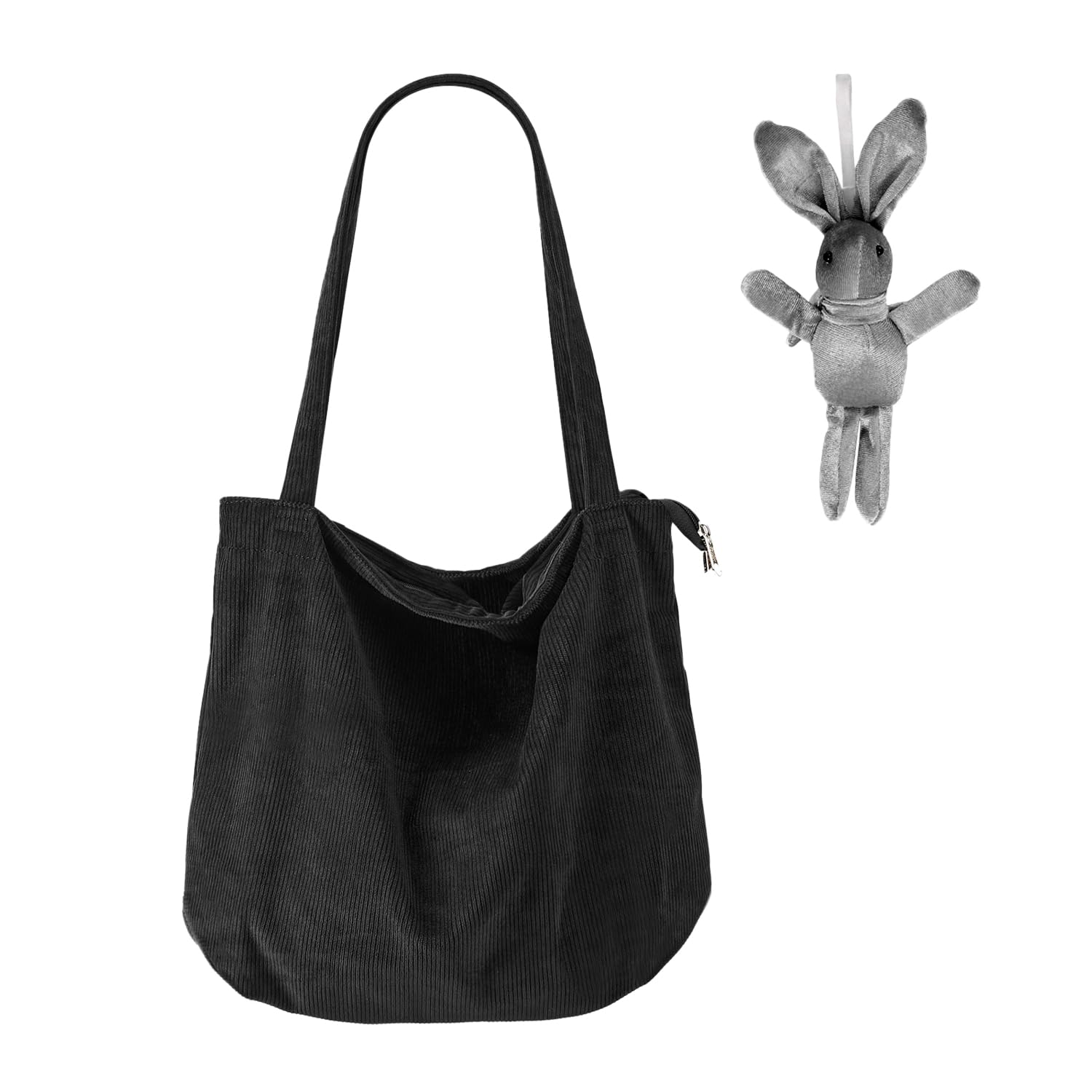 TAFACE 1 Bolsa De Pana Negro, Con 1 Conejo Encanto, Bolso De Hombro Retro, Bolsa De Playa Simple, Bolsa De Compras Casual De Gran Capacidad, Bolso Con Cremallera, Negro