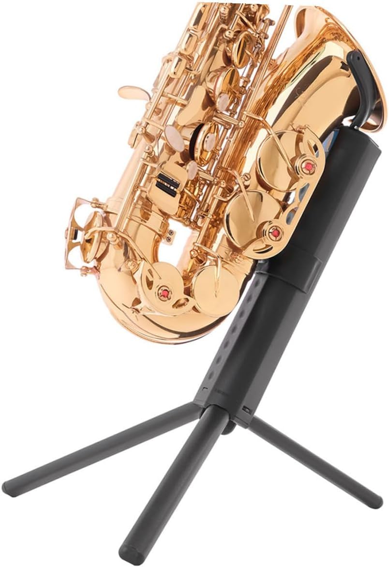 Foldable Tenor Saxophone Stand Portable Sax Bracket with Blue Case Black Desktop Saxophone Holder for Music Practice and Display