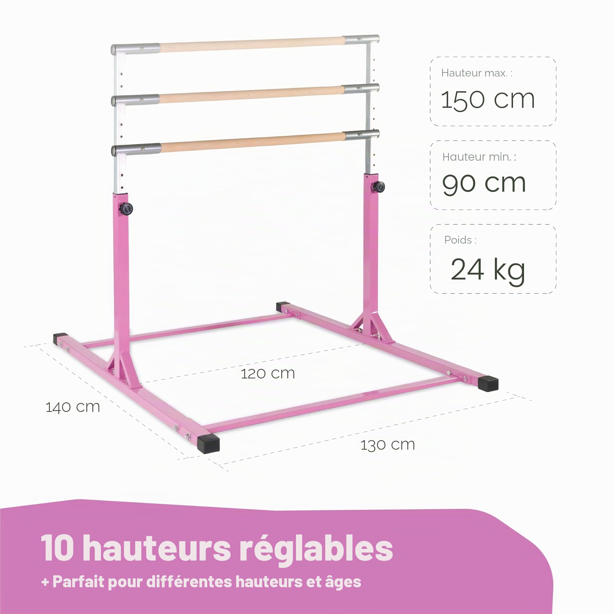 Müller & Blum Barre de Gymnastique Premium pour Enfants, Appareil de Gymnastique réglable en Hauteur pour intérieur & extérieur, capacité de Charge 200 kg, optionnel avec Tapis