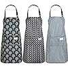 SATINIOR 3 Pieces Women Waterproof Apron with Pockets Adjustable Cooking Aprons Kitchen Bib Apron for Baking Household Cleaning