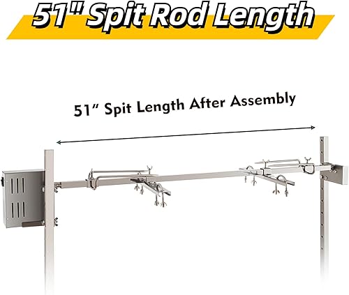 Miniatura 3 de Kit de parrilla eléctrica para barbacoa, capacidad de 51 pulgadas, 132 libras, motor automático de 50 W, altura ajustable, soporte universal para