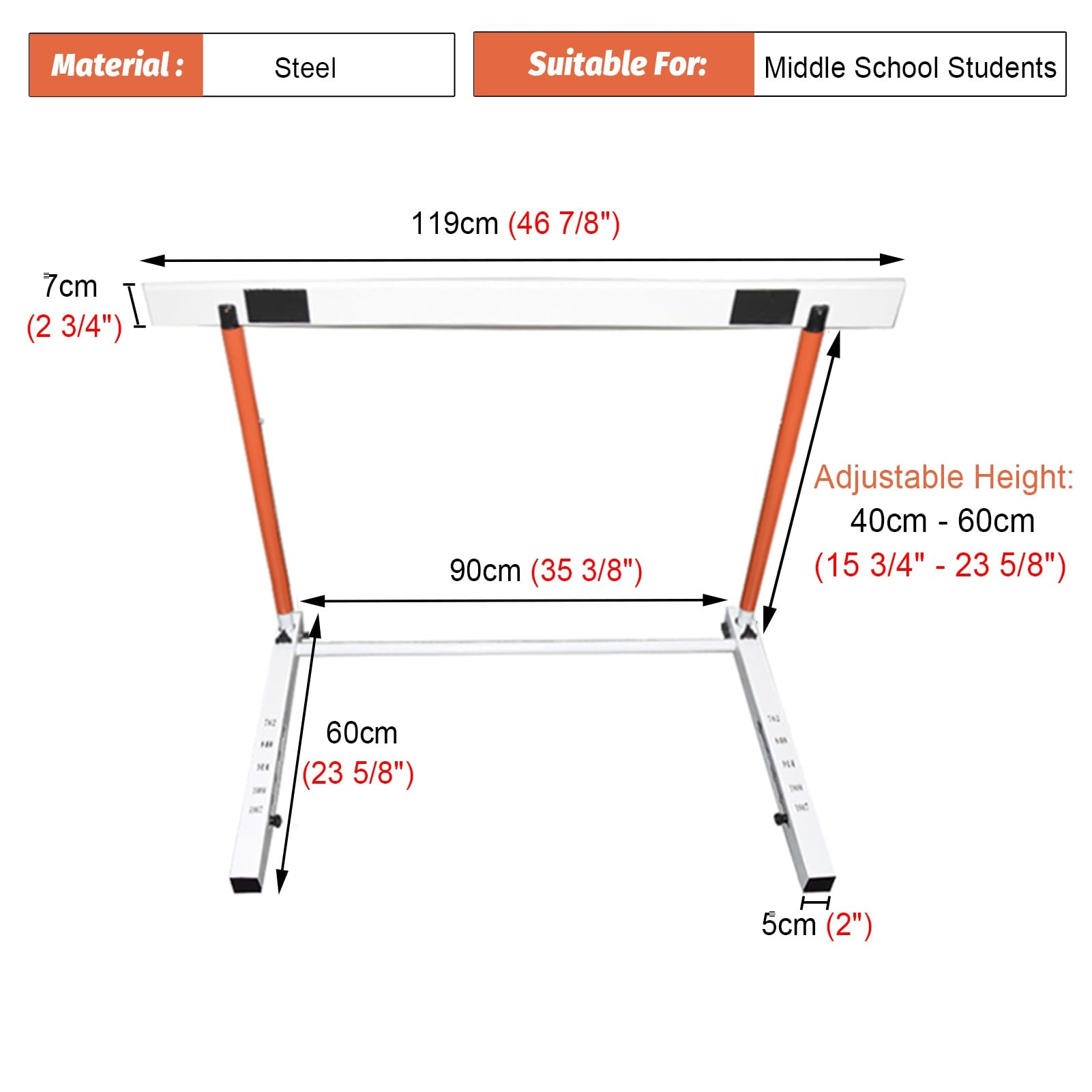 Juego de 3 vallas de acero para entrenamiento de velocidad y agilidad, equipo de entrenamiento deportivo profesional, altura ajustable de 40 a 60 cm
