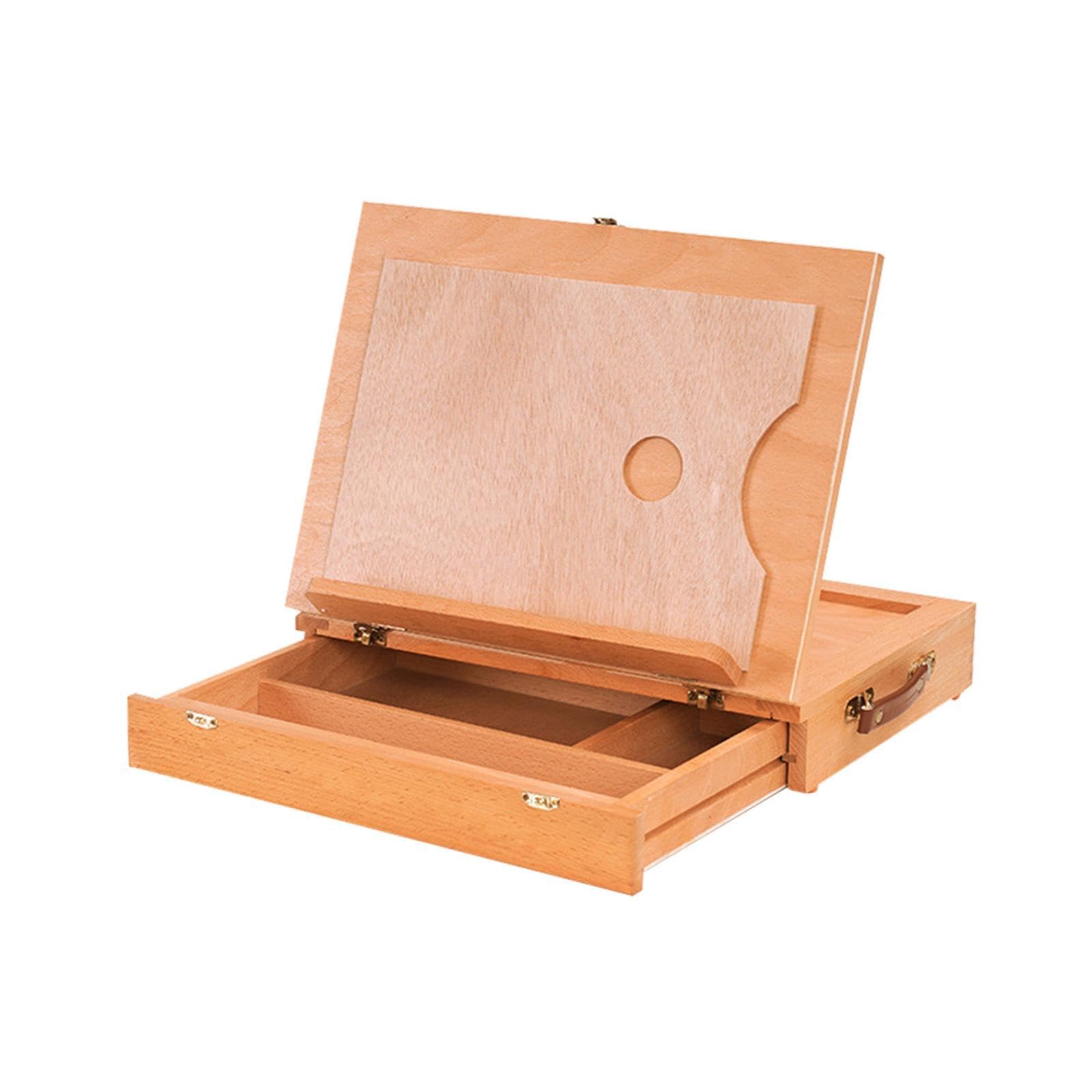 Tragbare Tischstaffelei aus Holz, Zeichenkasten, Organizer für Künstlerbedarf, Skizzenbox, Präsentationsständer, faltbar, Beige, M