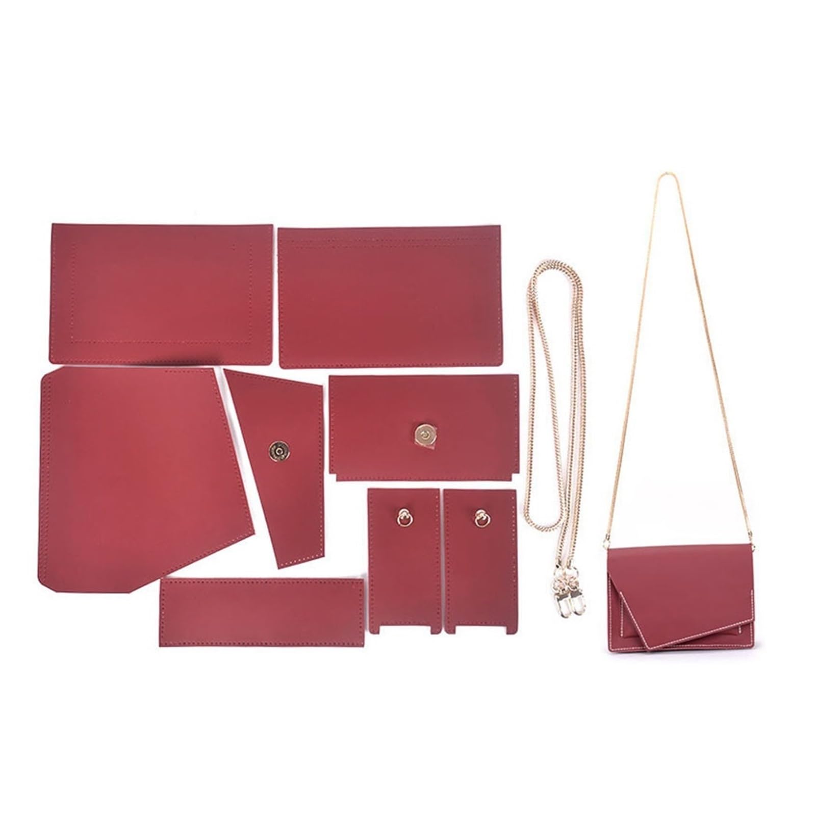 Kit Para Hacer Bolsos Conjunto de Material cuero for lápiz labial, maquillaje, teléfono, bolso hombro, DIY hecho a mano(Red color)