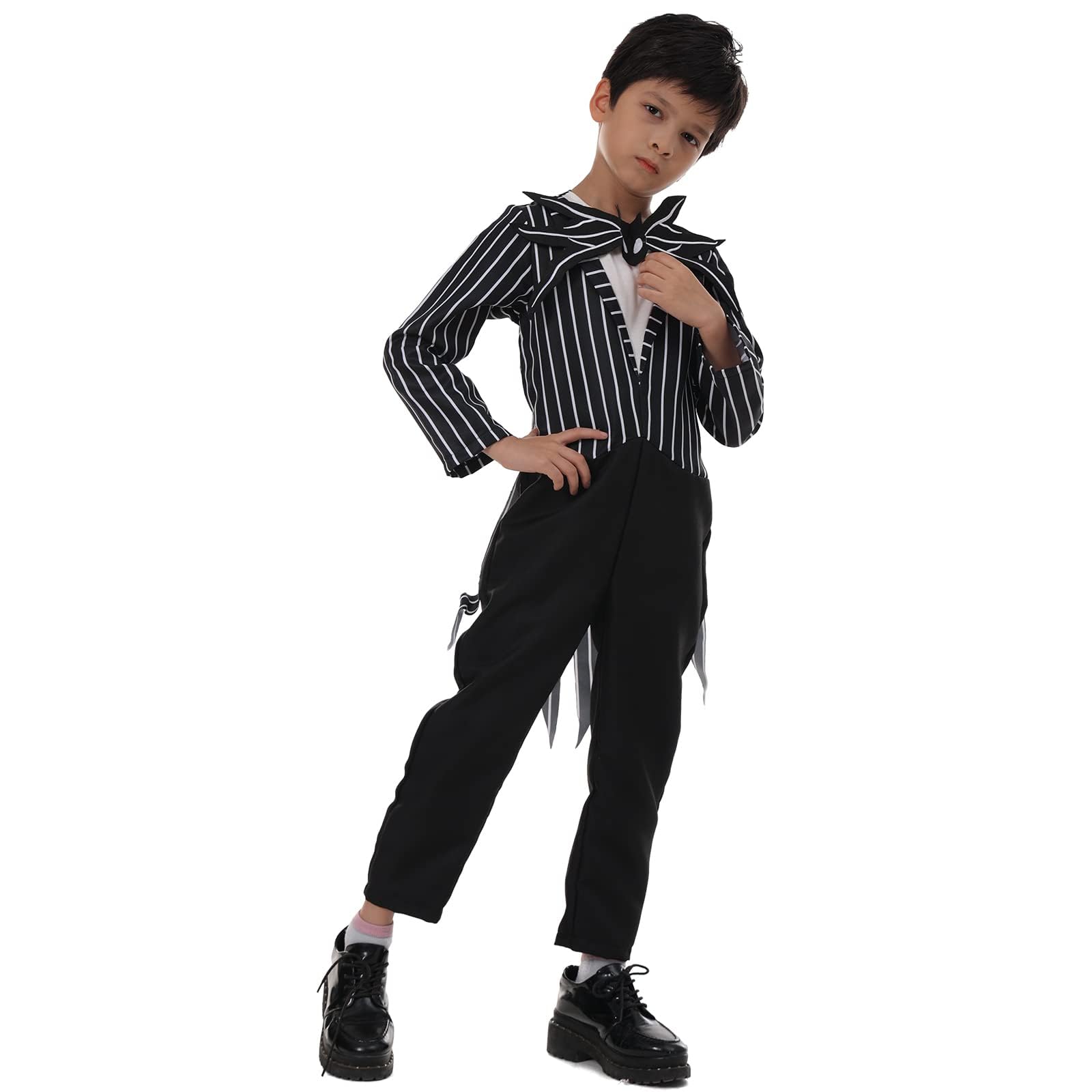 Applysu Jack Skellington Costume Kids with Mask Jack The Skeleton Costume Boys Halloween Black and White Stripes Cosplay Props - Image 4