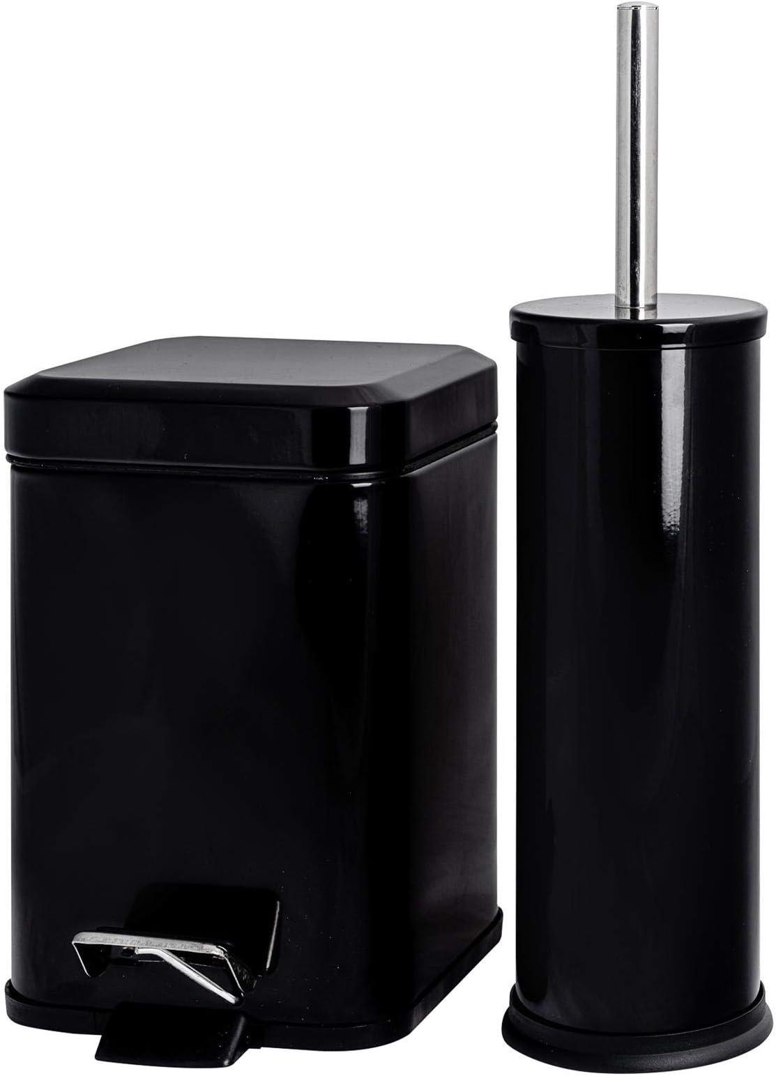 Harbour Housewares Bathroom Pedal Bin & Toilet Brush Set - 3L Square Bin - Black