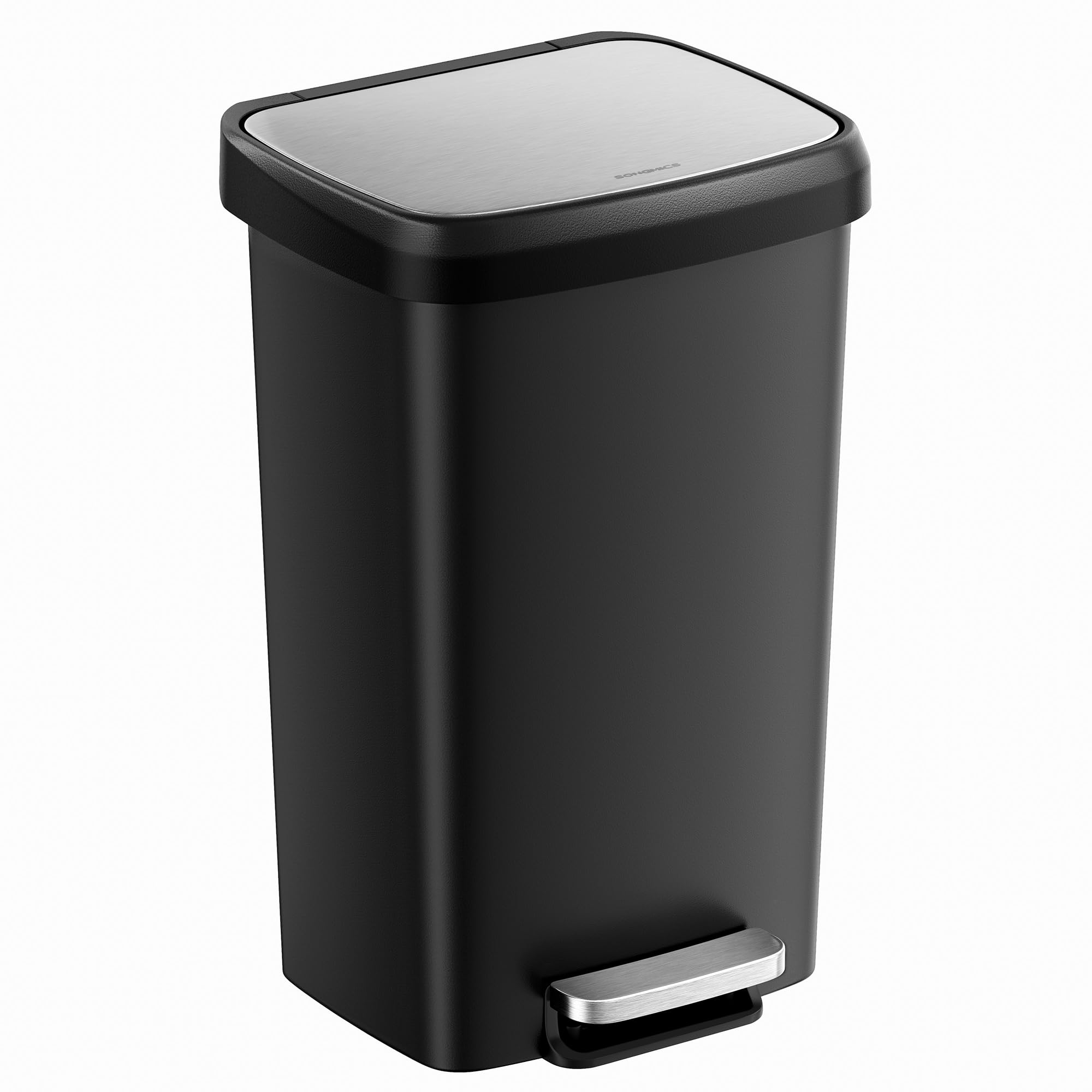 SONGMICS Kitchen Trash Can, 12-Gallon (45 L) Garbage Can with Stainless Steel Lid, Soft Close, Pedal Waste Bin with Wheels and Rear Handle, Ink Black ULTB533B01V1 (similar too) 