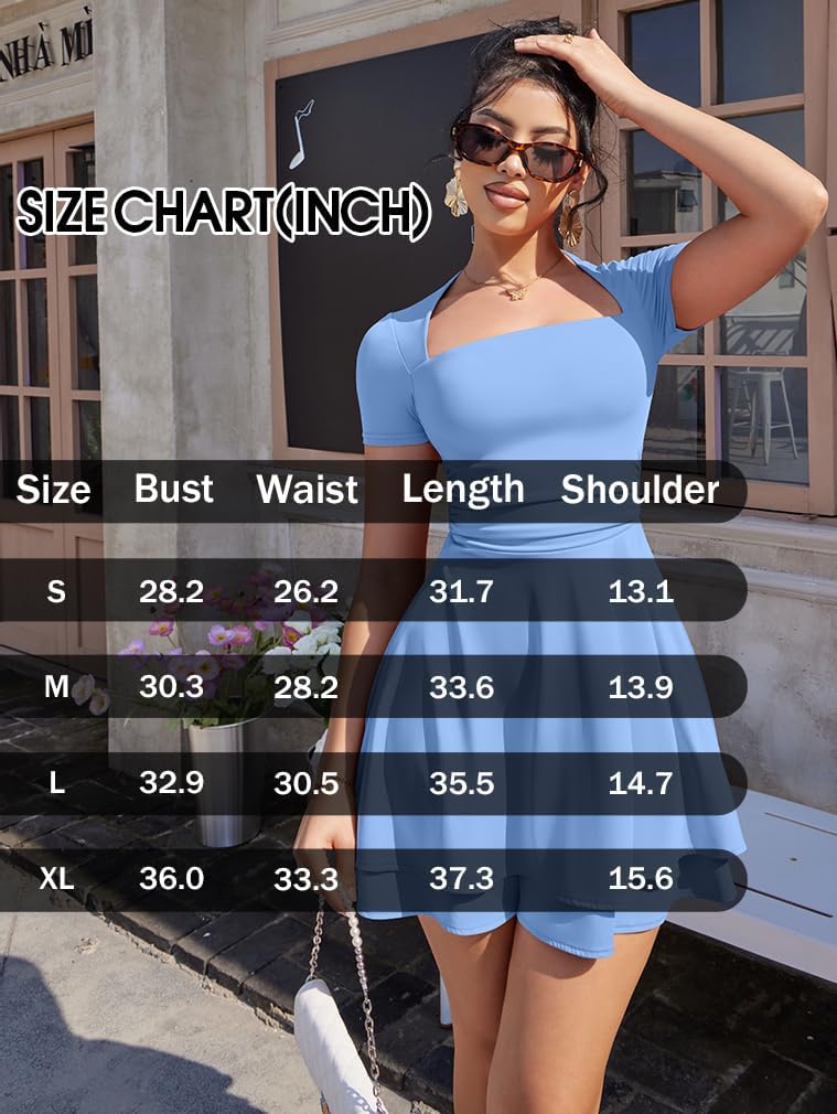 XXTAXN Women's Sexy Square Neck Short Sleeve Ruched Tiered Ruffle Hem Flowy Club Party Mini Dress - Image 4