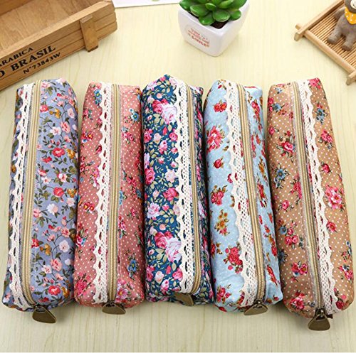 Preisvergleich Produktbild MINGZE 5 Stück Leinwand Stift Federmäppchen, Retro Schreibwaren Tasche Kosmetiktaschen Geldbörse Beutel