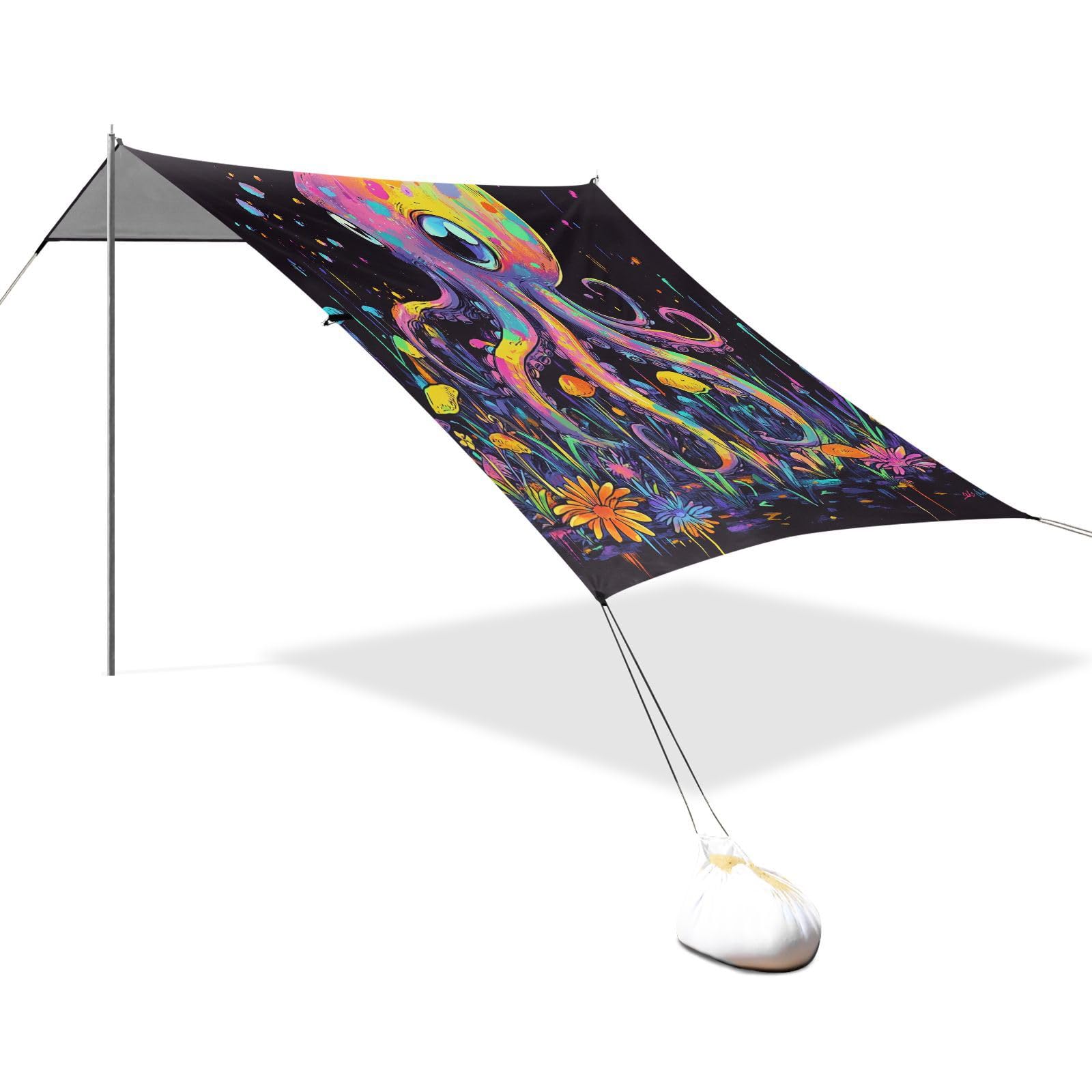 Cute Animal sea Beach Cabana UPF50 Easy Setup Portable Sun Shelter with Sturdy Poles, Sandbags and Shovel for Backyard and Camping