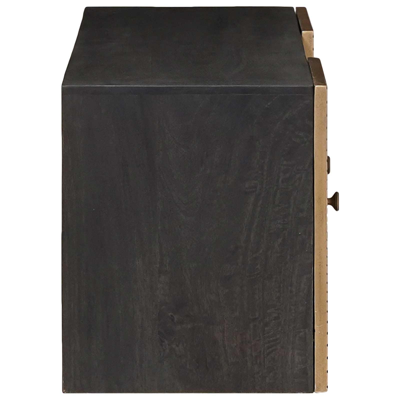 TV-Schränk mit Regal aus massivem Mangoholz und Messing 105 x 30 x 35 cm, modernes Wohnzimmer Lowboard mit Stauraum für Heimkino, HiFi, DVD, Blu Ray und Gaming Zubehör