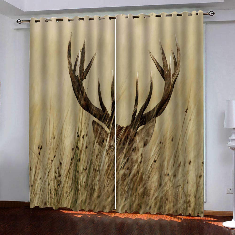 xczxc Blackout Curtains Prairie deer Waterproof Mildew Resistant Polyester Eyelet Curtains 3D Window Curtains For Living Room Office Bedroom (2 Panel) 2x W46x L72 inch