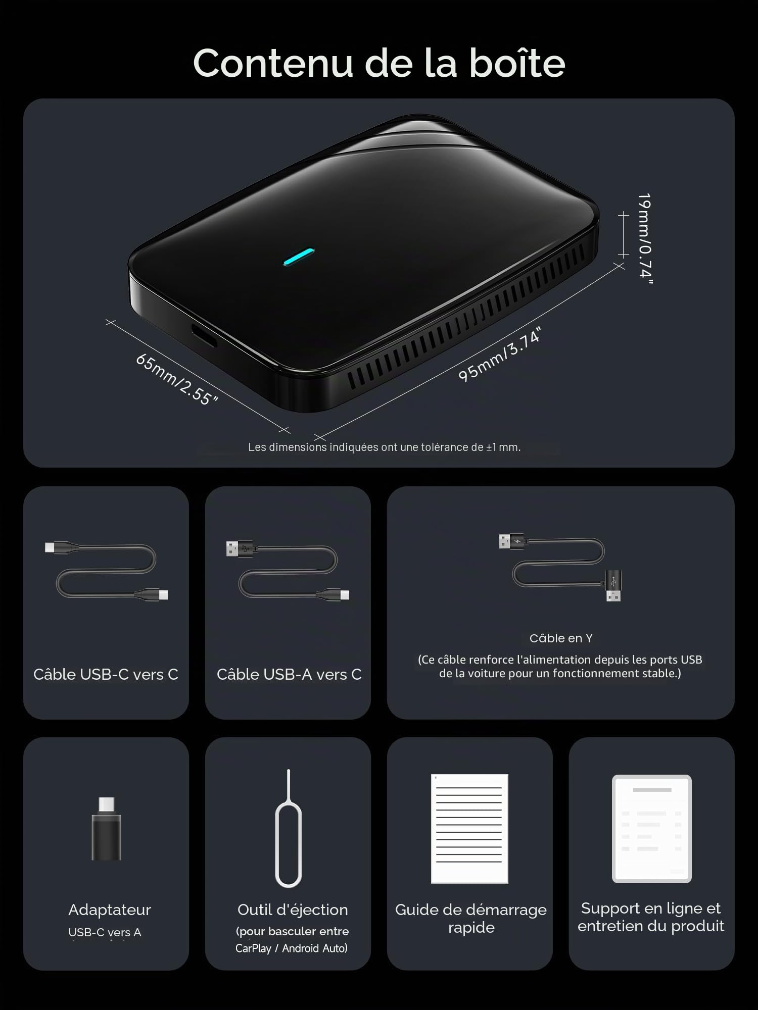 Adaptateur CarPlay sans Fil, Magic AI Box Android Auto avec Double WiFi, Verrouillage Bluetooth, DriveChat AI Voice, 2GO+16GO, pour Netflix/Youtube/Carte TF, CB4A