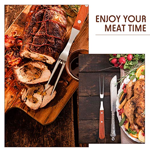 image for Honoson 2 Pieces Meat Forks Stainless Steel Carving Fork with Rosewood