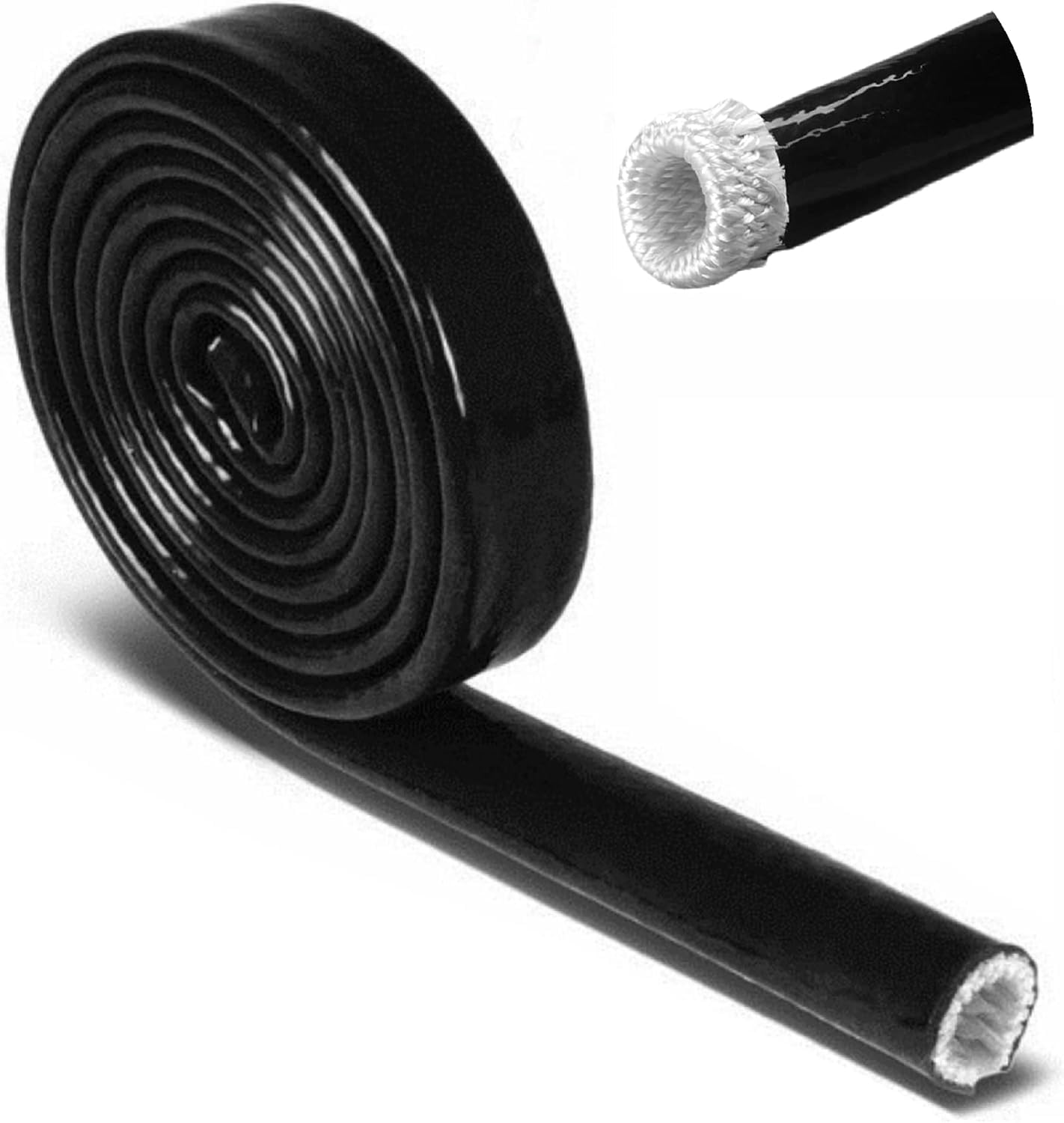 Insulation Heat Shielded Fire Thermo Armor Fire Sleeve Silicone Coated Fiberglass Heat Protection for Automotive Hose Lines & Electrical Wiring-(Black 1/2" ID x5FT)