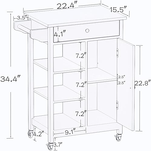 Miniatura 3 de Pequeña isla de cocina con ruedas con almacenamiento y encimera de madera de caucho, carrito de isla de cocina rodante con cajón, armario de