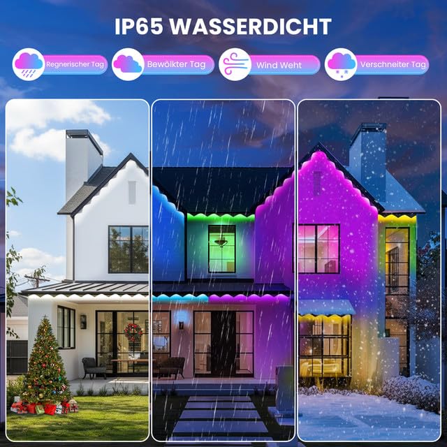 Rosnek Permanente Lichterkette Außen, 30M RGB 60 LEDs mit Alexa & Google, Smarte Weihnachtsbeleuchtung Außen mit WLAN-App funktioniert & Fernbedienung, Deko Weihnachten Draußen mit Wasserdicht & Timer