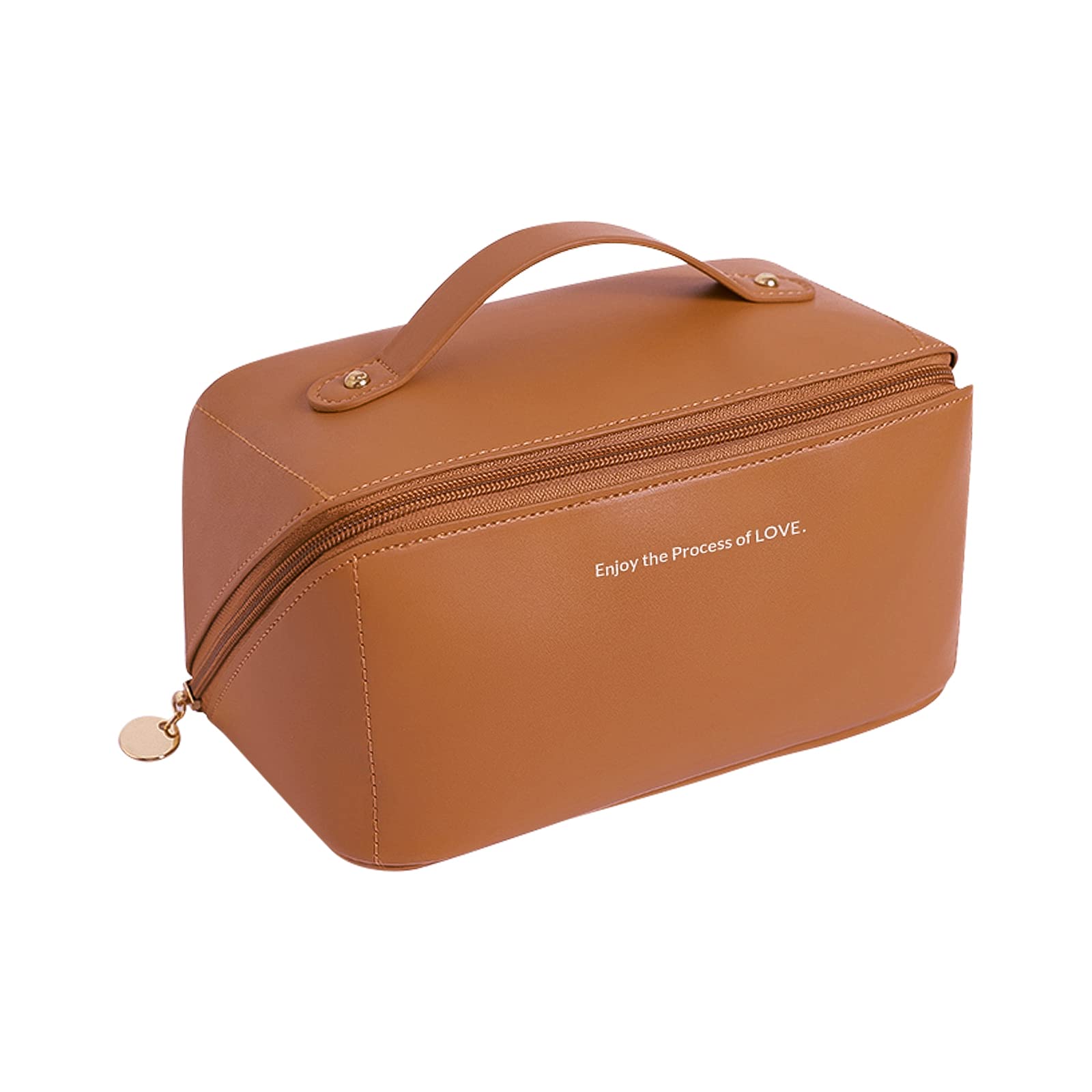 LE FUTURPortable Makeup Bag,Opens Flat Beauty bag for Cosmetics Toiletry Pencils Waterproof PU Leather Travel Cosmetic Organizer Beauty Case with Toiletry Storage Pouch Elegant Design, Brown