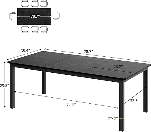 Miniatura 2 de GarveeHome Mesa de comedor industrial de 78.7 pulgadas para 6, mesa de comedor larga de madera con diseño de mortaja y espiga, mesa de cocina con