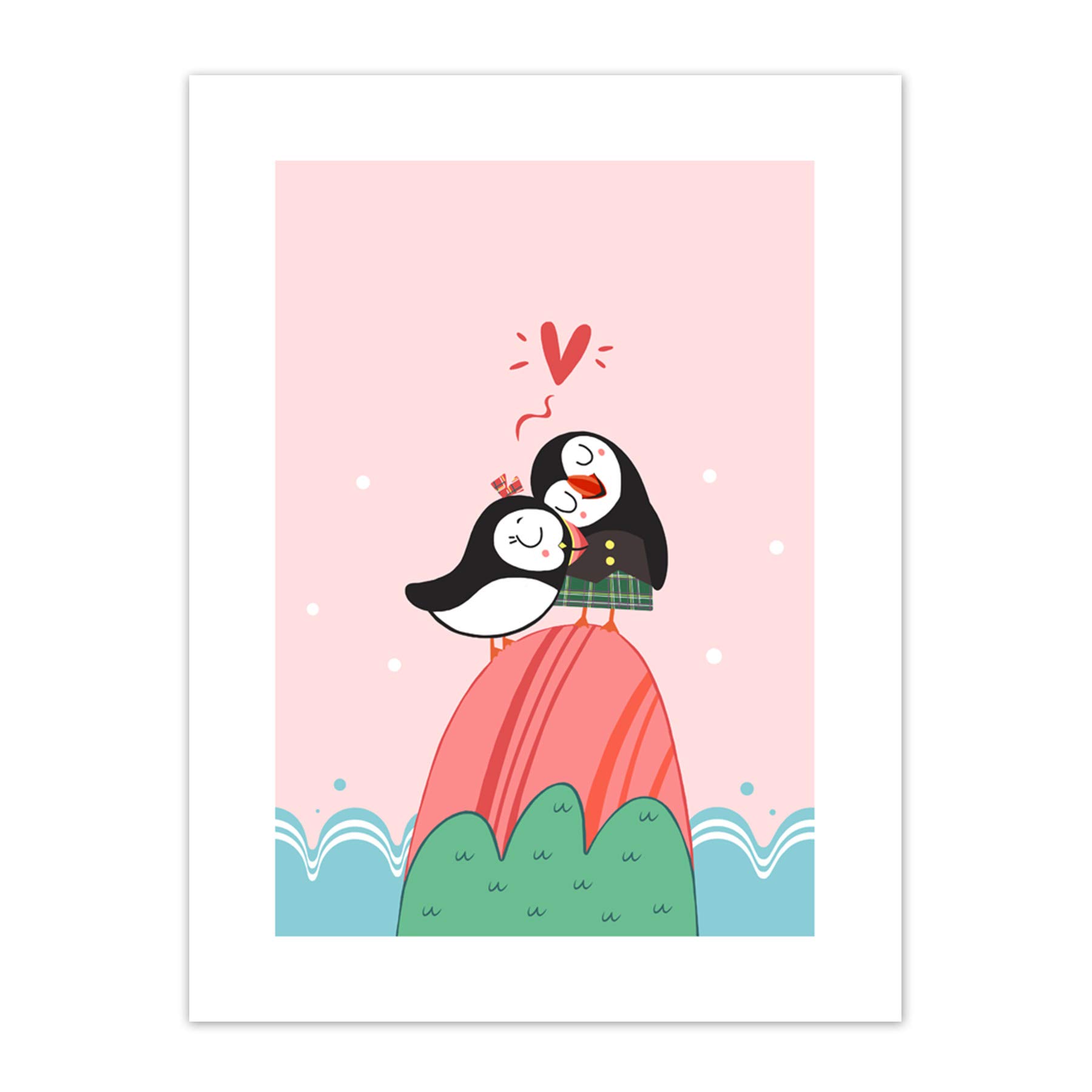 Wee Blue Coo Puffins in Love Art Print Canvas Premium Wall Decor Poster