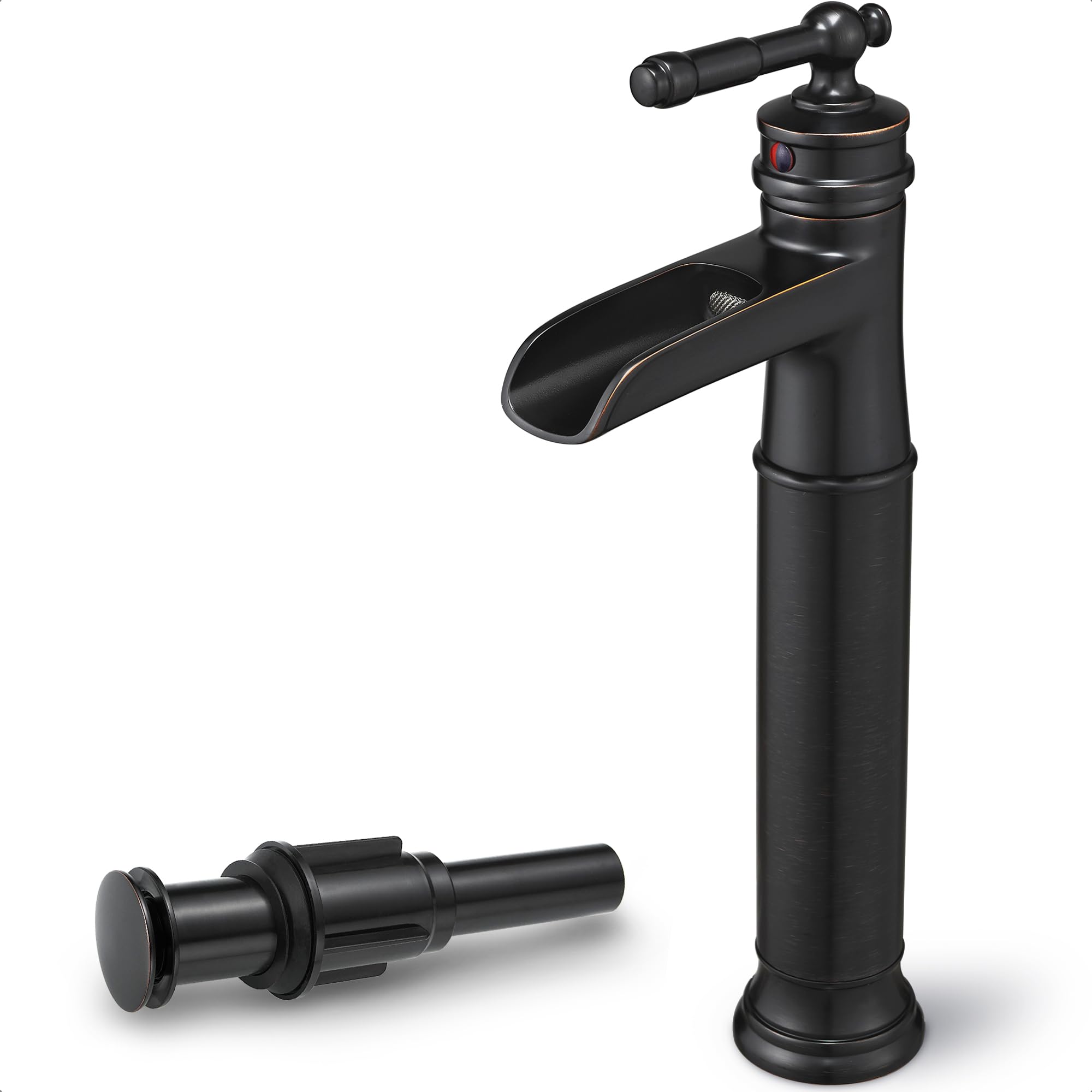 Brass Vessel Sink Faucet Oil Rubbed Bronze Waterfall Tall Bathroom Faucet 1 Hole with Single Handle Pop-Up Drain