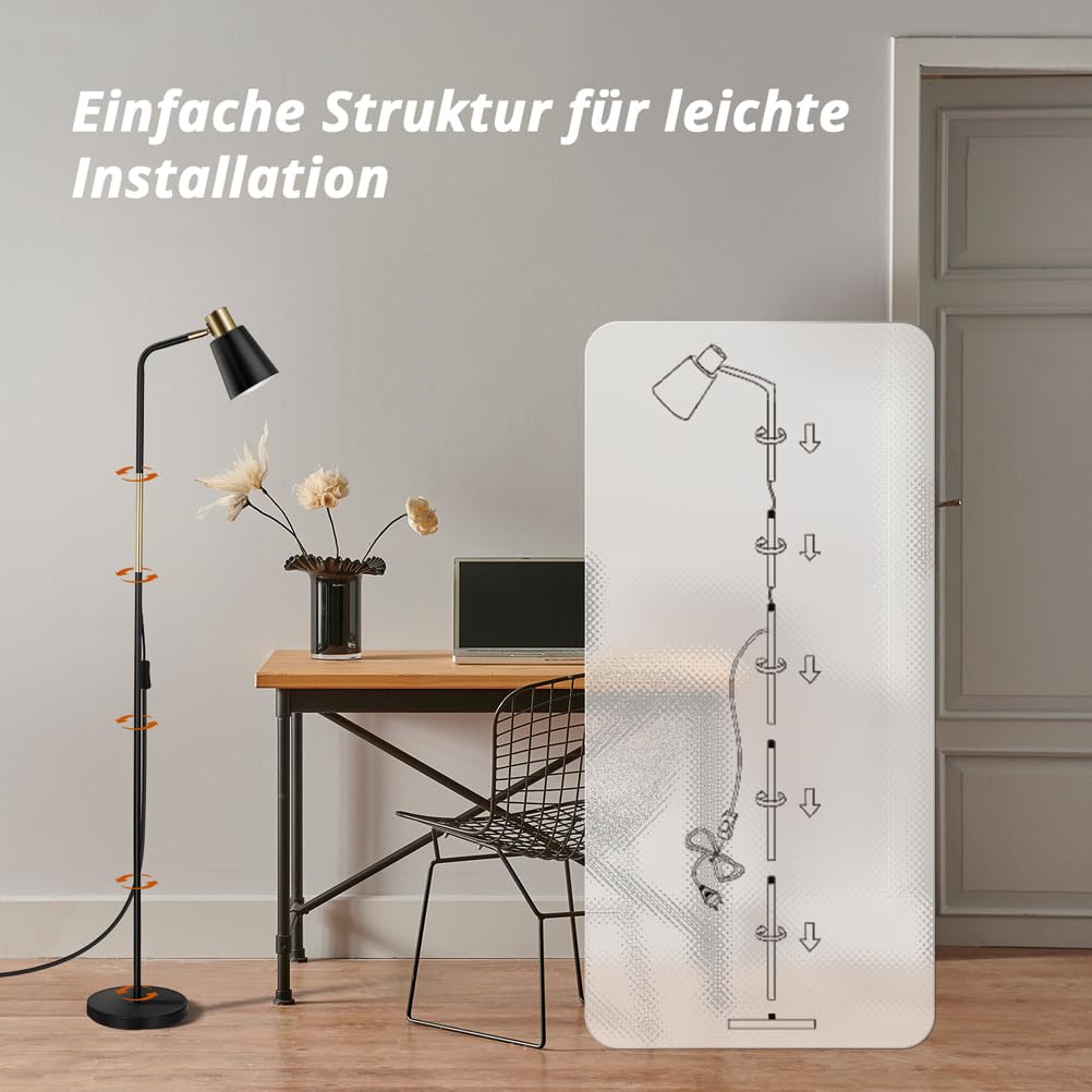 OUSFOT Leselampe Stehlampe Wohnzimmer mit Höhe 146cm 230V E27 Max 40W Retro Stehleuchte mit Metall Lampenshirm Leselampe für Büro, Schlafzimmer (ohne Glühbirnen) Schwarz