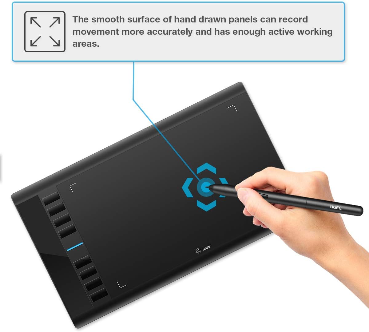 Graphics Tablet M708 UGEE 10 x 6 inch Large Active Area Drawing Tablet with 8 Hot Keys, 8192 Levels Pen, UGEE M708 Graphic Tablets for Paint, Digital Art Creation Sketch : Electronics