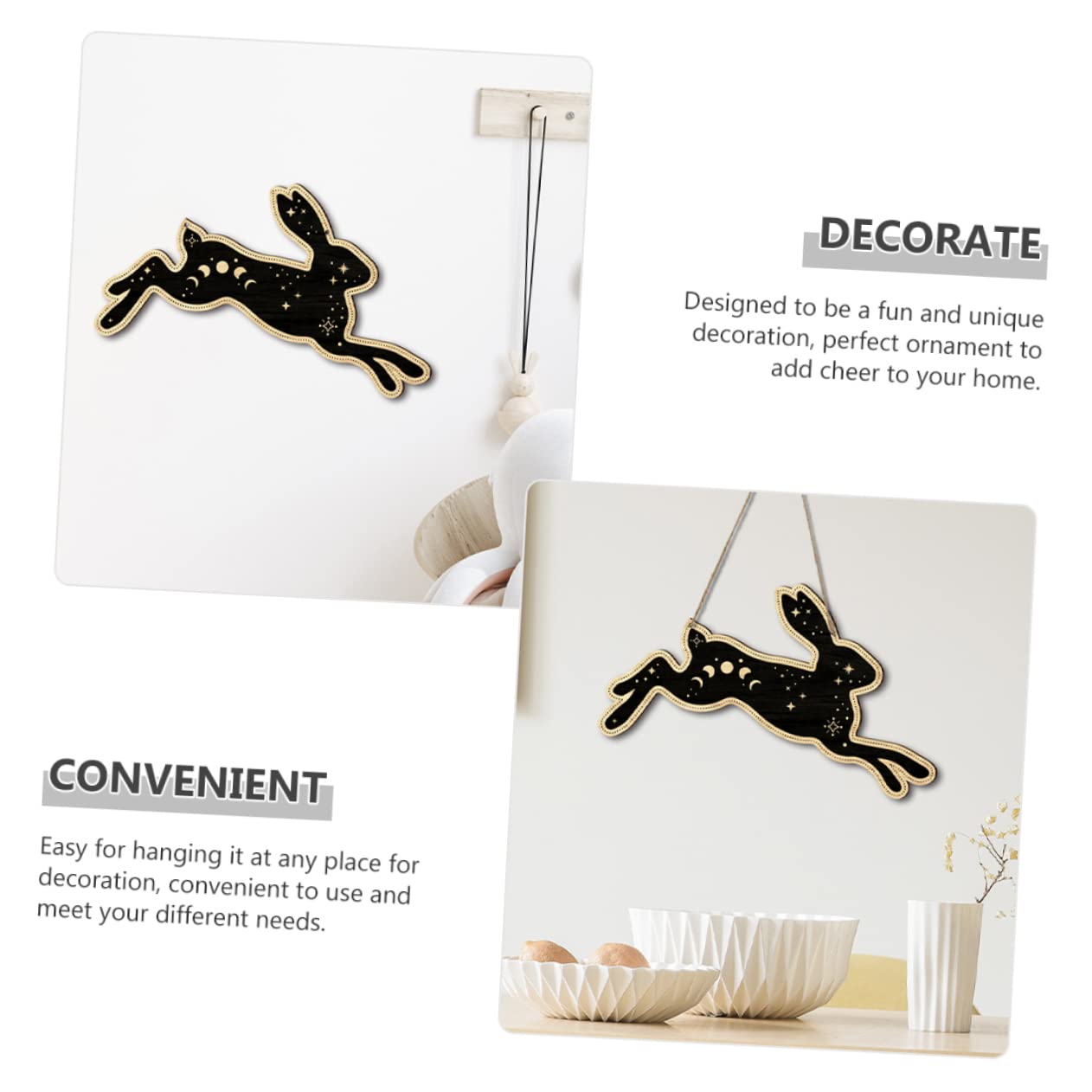 ABOOFAN 4 Pz Ciondolo Coniglio Decorazioni casa Bedroom Decoration Decorazioni del Coniglietto di Pasqua Decorazione della Fase lunare Decorazione casa ciondoli Decorazioni murali in Legno