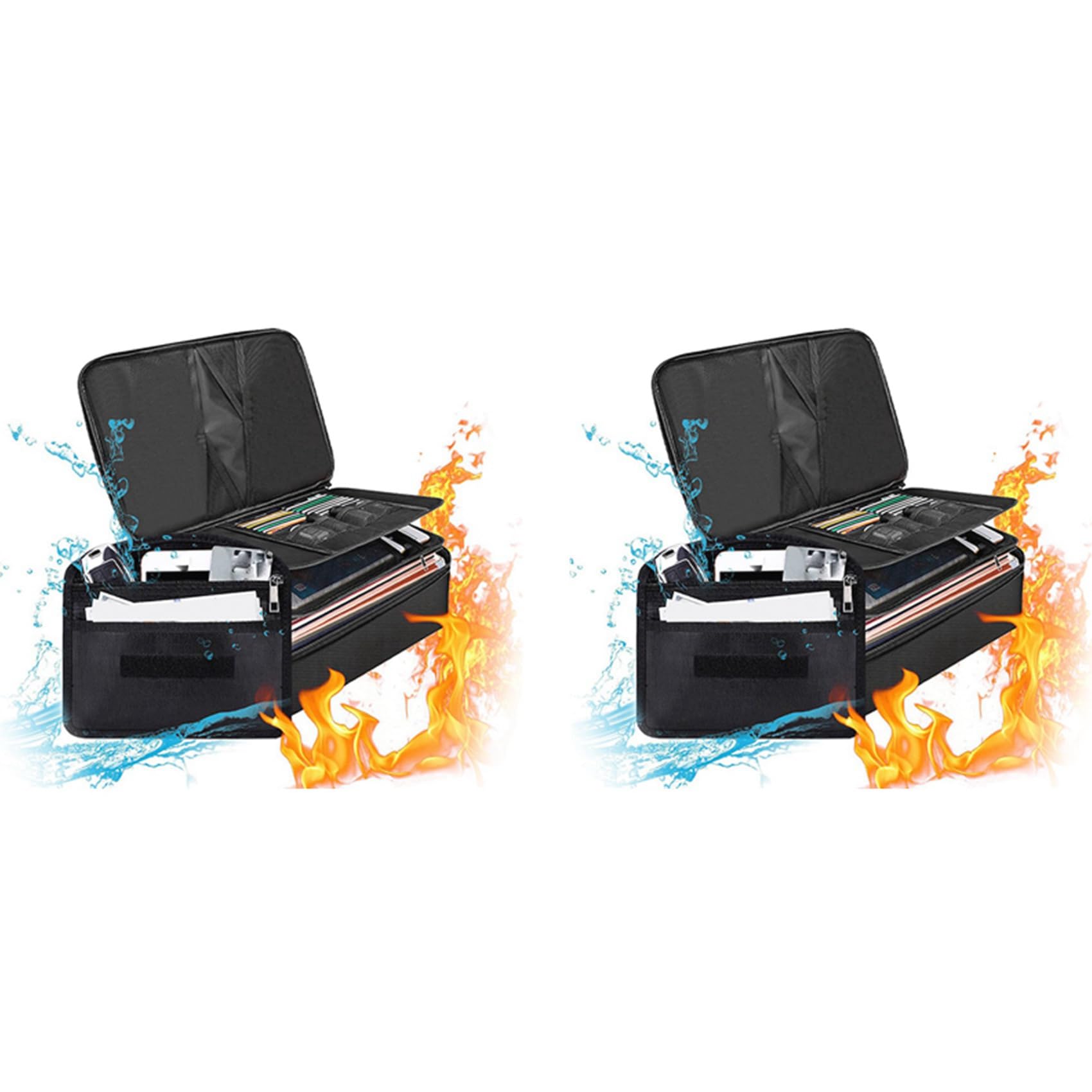 2 bolsas organizadoras de archivos ignífugas, caja de documentos ignífuga e impermeable con bolsa de dinero, bolsa segura ignífuga con cerradura
